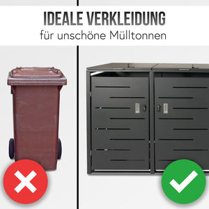 Mülltonnenbox aus Stahl anthrazit. 3er Mülltonnenverkleidung