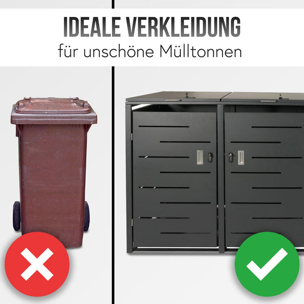 Mülltonnenbox aus Stahl anthrazit. 3er Mülltonnenverkleidung