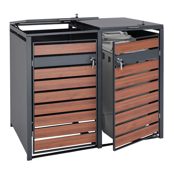 Metall Mülltonnenbox XL anthrazit, Kirsche-Holzoptik, 2/4er