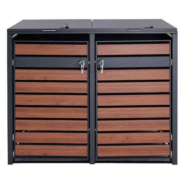 Metall Mülltonnenbox XL anthrazit, Kirsche-Holzoptik, 2/4er