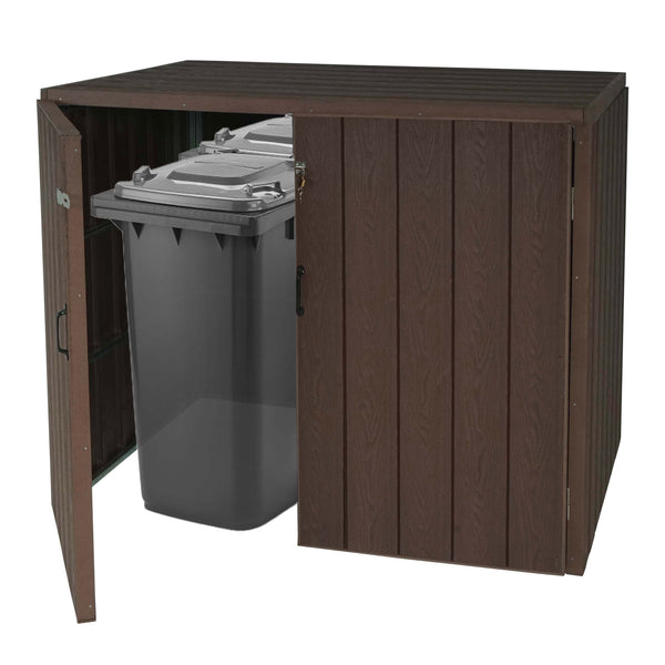 Mülltonnenbox XL aus Metall in Holzoptik, erweiterbar, braun
