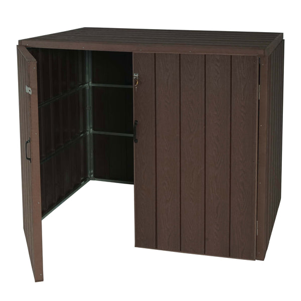 Mülltonnenbox XL aus Metall in Holzoptik, erweiterbar, braun