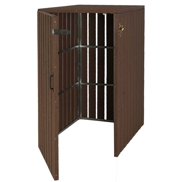 Mülltonnenbox XL Metall in Holzoptik, erweiterbar, braun