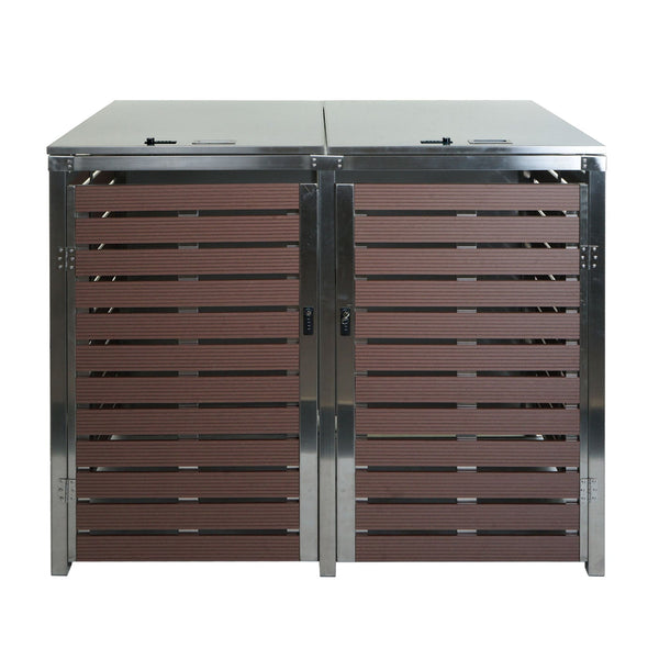 Mülltonnenbox XL WPC Edelstahl Walnuss-Optik für 2/4 Tonnen