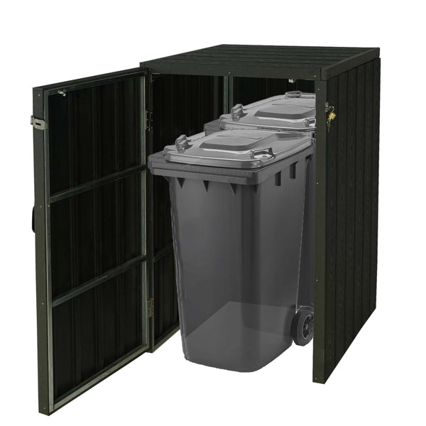 Mülltonnenbox XL anthrazit, WPC & Metall, Holzoptik, erweiterbar