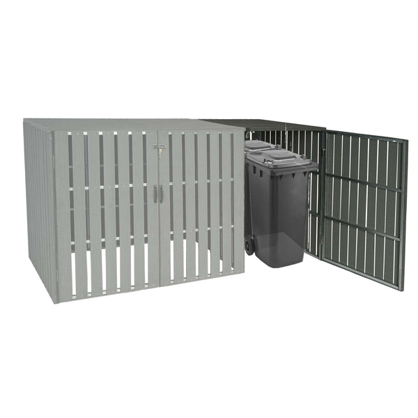 WPC Mülltonnenbox XL Grau, Metall, Holzoptik, Erweiterbar