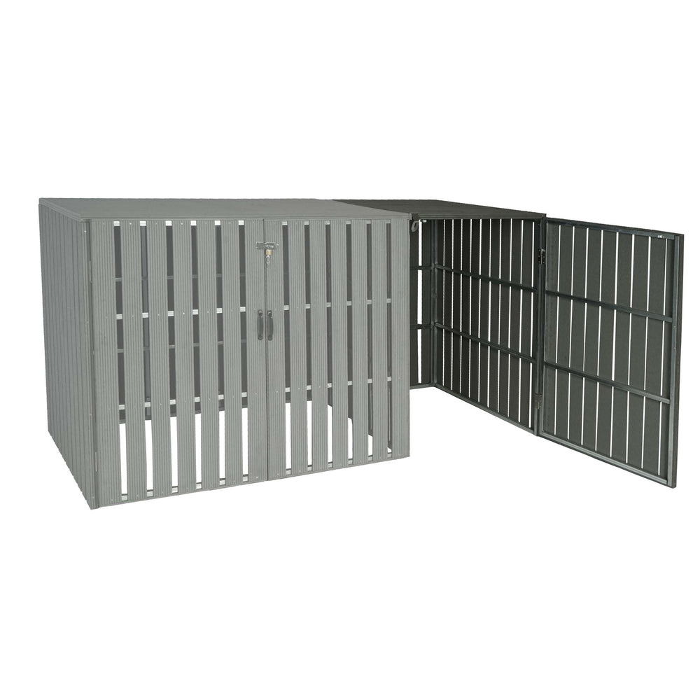 WPC Mülltonnenbox XL Grau, Metall, Holzoptik, Erweiterbar