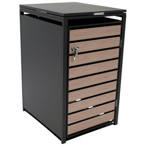 Mülltonnenbox 66x80x116cm für Tonnen 120 und 240 Liter, Stahl anthrazit mit Türen Holzoptik
