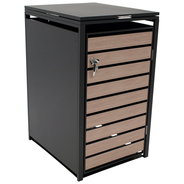 Mülltonnenbox 66x80x116cm für Tonnen 120 und 240 Liter, Stahl anthrazit mit Türen Holzoptik