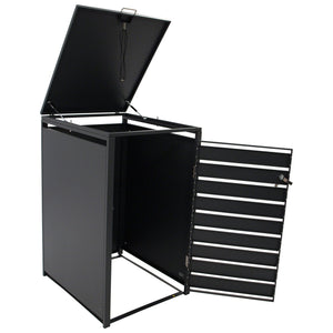 Mülltonnenbox 66x80x116cm für Tonnen 120 und 240 Liter, Stahl anthrazit mit Türen Holzoptik
