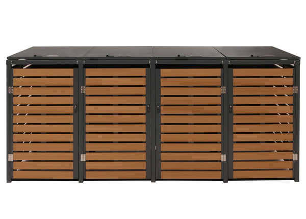 Mülltonnenverkleidung 4er WPC Metall Teak-Optik wetterfest