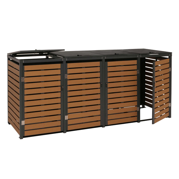 Mülltonnenverkleidung 4er WPC Metall Teak-Optik wetterfest