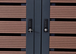 Mülltonnenverkleidung 4-fach WPC Metall, Walnuss-Holzoptik