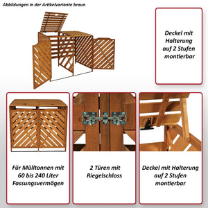 Grosse Mülltonnenverkleidung aus Holz, grau, erweiterbar, MVG-zertifiziert