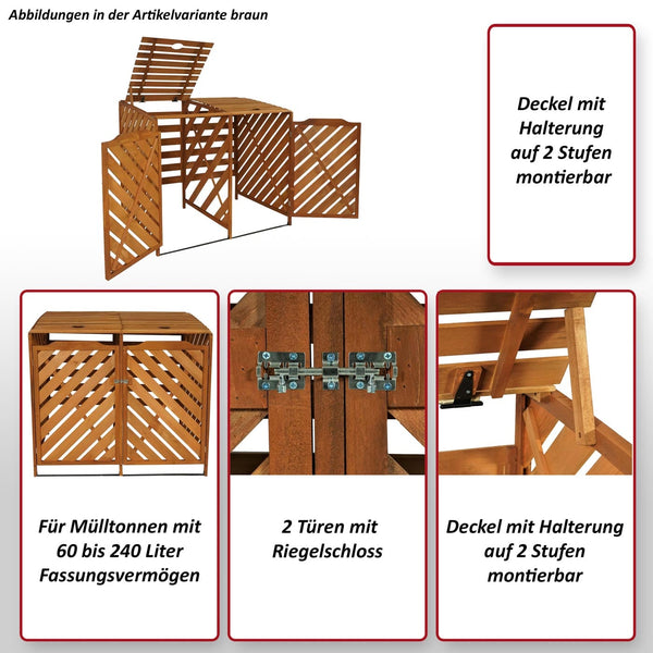 Grosse Mülltonnenverkleidung aus Holz, grau, erweiterbar, MVG-zertifiziert