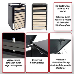 Mülltonnenverkleidung Metall anthrazit Kirsche-Holzoptik dunkelbraun