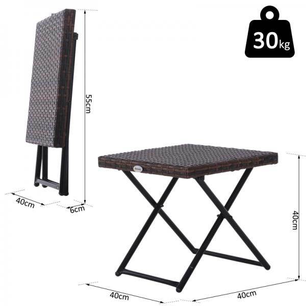 Gartentisch Beistelltisch klappbar Polyrattan + Metall Braun 40 x 40 x 40 cm