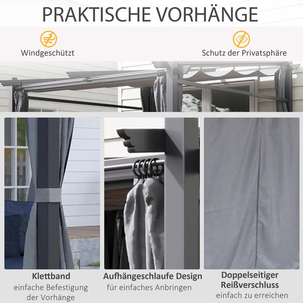 Pavillon Pergola, inklusive Befestigungsmaterial, ausziehbares Dach, Dunkelgrau