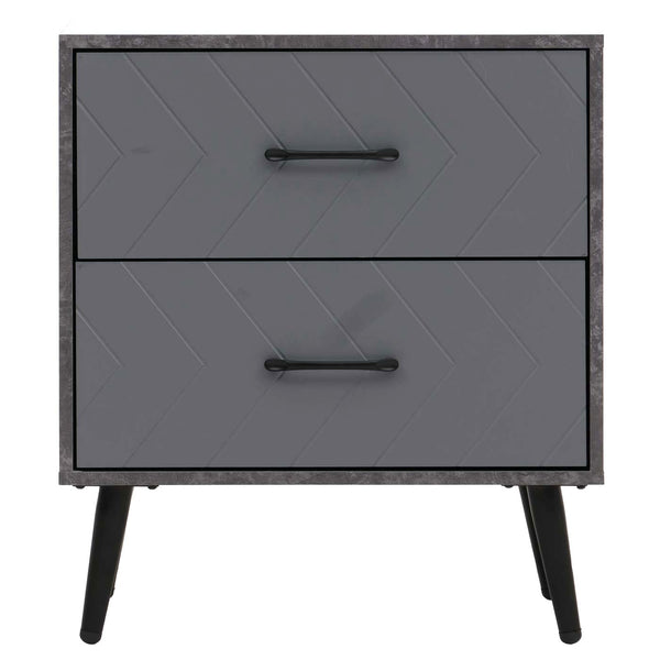 Nachttisch Beistelltisch Schublade Fischgrätenmuster 55x48x40cm Marmor-Optik grau