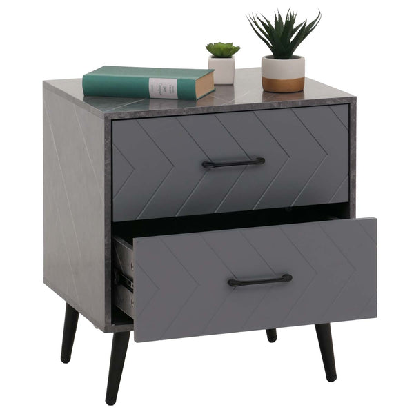 Nachttisch Beistelltisch Schublade Fischgrätenmuster 55x48x40cm Marmor-Optik grau