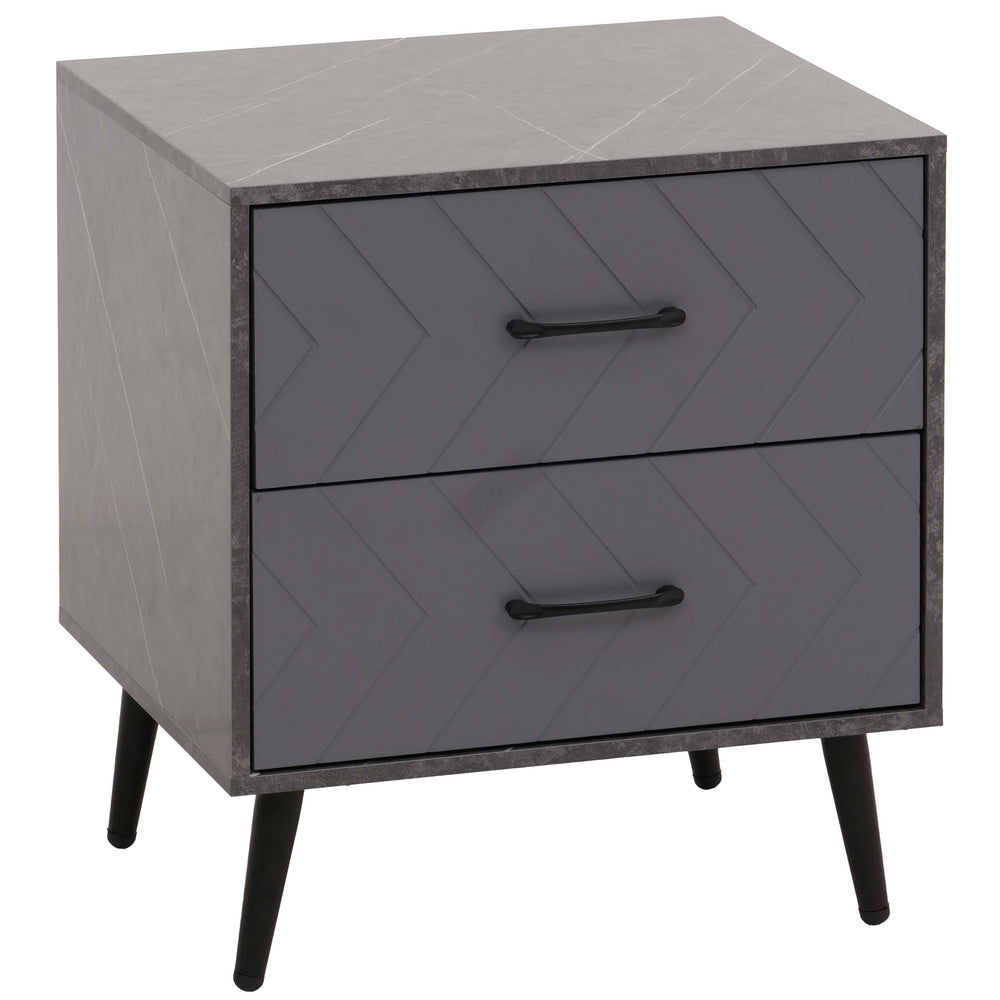 Nachttisch Beistelltisch Schublade Fischgrätenmuster 55x48x40cm Marmor-Optik grau