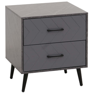 Nachttisch Beistelltisch Schublade Fischgrätenmuster 55x48x40cm Marmor-Optik grau