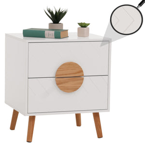Nachttisch Kommode Beistelltisch Fischgrätenmuster Schublade 55x48x40cm weiss