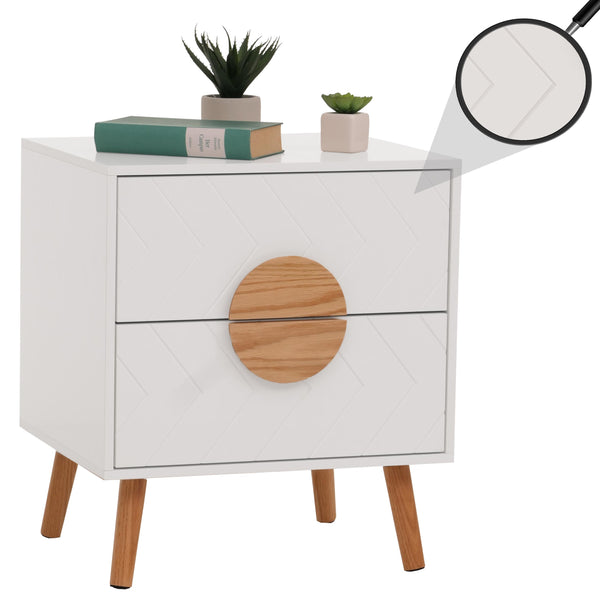 Nachttisch Kommode Beistelltisch Fischgrätenmuster Schublade 55x48x40cm weiss