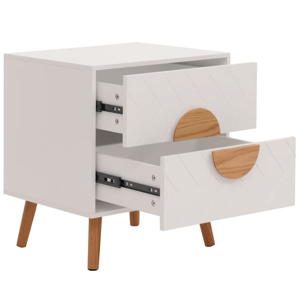 Nachttisch Kommode Beistelltisch Fischgrätenmuster Schublade 55x48x40cm weiss