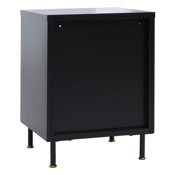 Nachttisch Beistelltisch Industrial Staufächer Metall Schilfglas 55x41x41cm schwarz