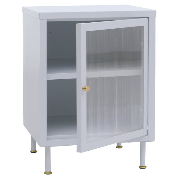 Nachttisch Beistelltisch Industrial Staufächer Metall Schilfglas 55x41x41cm weiss