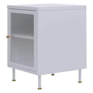 Nachttisch Beistelltisch Industrial Staufächer Metall Schilfglas 55x41x41cm weiss
