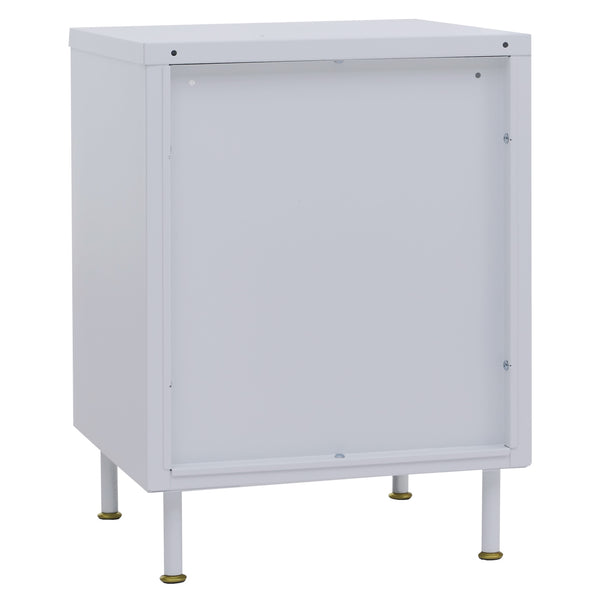 Nachttisch Beistelltisch Industrial Staufächer Metall Schilfglas 55x41x41cm weiss