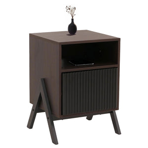 Nachttisch Kommode Beistelltisch Schublade MDF Metall 59x40x40cm Walnuss-Optik