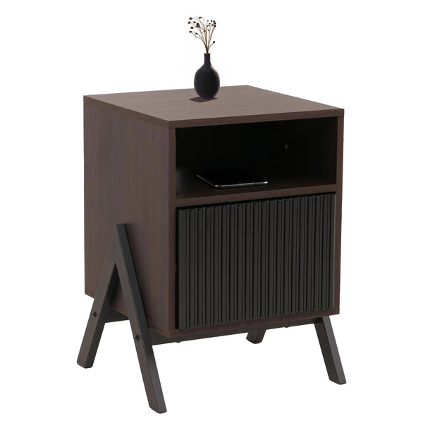 Nachttisch Kommode Beistelltisch Schublade MDF Metall 59x40x40cm Walnuss-Optik