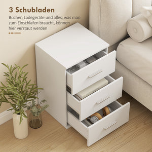 Nachttisch Kommode mit 3 Schubladen für Schlafzimmer weiss