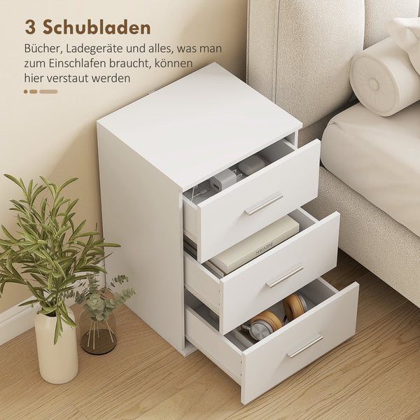 Nachttisch Kommode mit 3 Schubladen für Schlafzimmer weiss