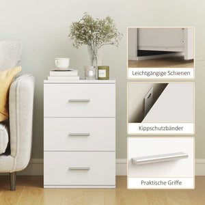 Nachttisch Kommode mit 3 Schubladen für Schlafzimmer weiss