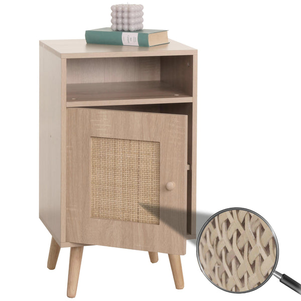 Nachttisch Nachtschrank Beistelltisch Kubu Rattan Eiche-Optik 71x40x41cm