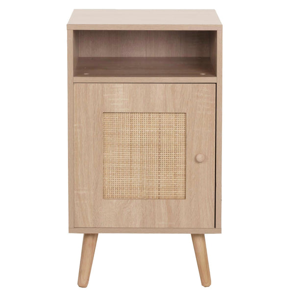 Nachttisch Nachtschrank Beistelltisch Kubu Rattan Eiche-Optik 71x40x41cm