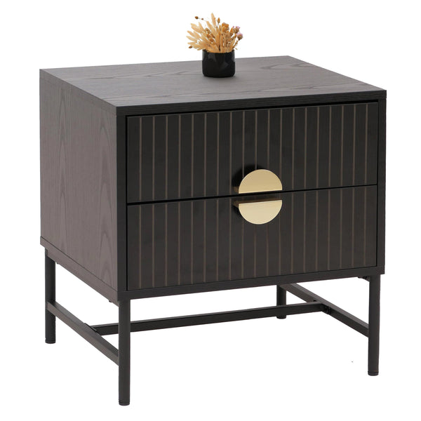 Nachttisch Beistelltisch Schublade MDF Metall 50x48x39cm Holzoptik schwarz