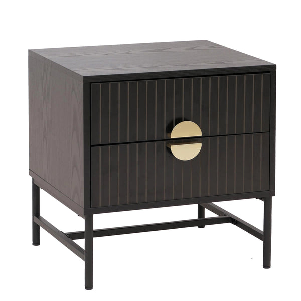 Nachttisch Beistelltisch Schublade MDF Metall 50x48x39cm Holzoptik schwarz