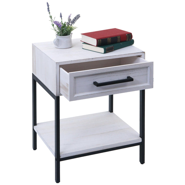 Nachttisch Kommode Beistelltisch Schublade Shabby-Look 59x43x36cm weiss