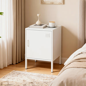Nachttisch Beistelltisch verstellbar für Schlafzimmer aus Stahl weiss