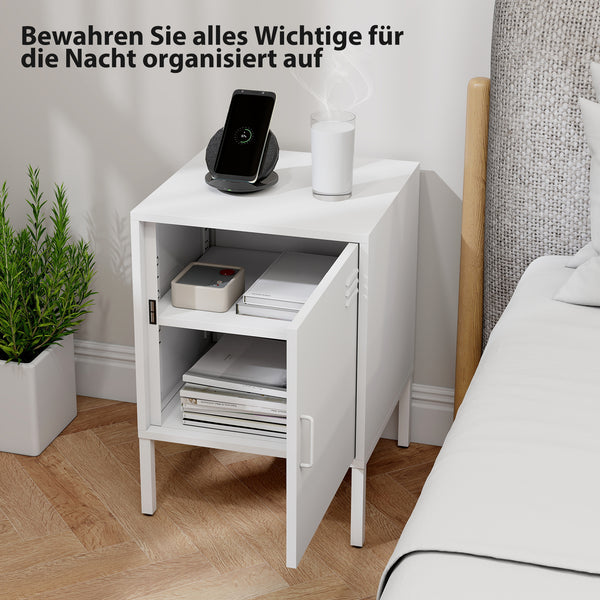 Nachttisch Beistelltisch verstellbar für Schlafzimmer aus Stahl weiss