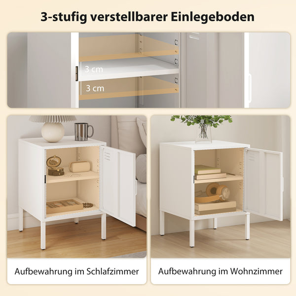 Nachttisch Beistelltisch verstellbar für Schlafzimmer aus Stahl weiss