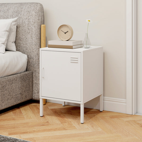 Nachttisch Beistelltisch verstellbar für Schlafzimmer aus Stahl weiss
