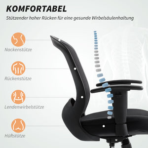 Netz-Bürostuhl ergonomisch verstellbar mit Kippfunktion Schwarz