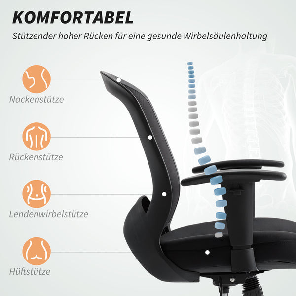 Netz-Bürostuhl ergonomisch verstellbar mit Kippfunktion Schwarz