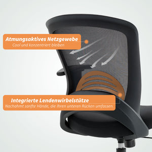 Netz-Bürostuhl ergonomisch verstellbar mit Kippfunktion Schwarz